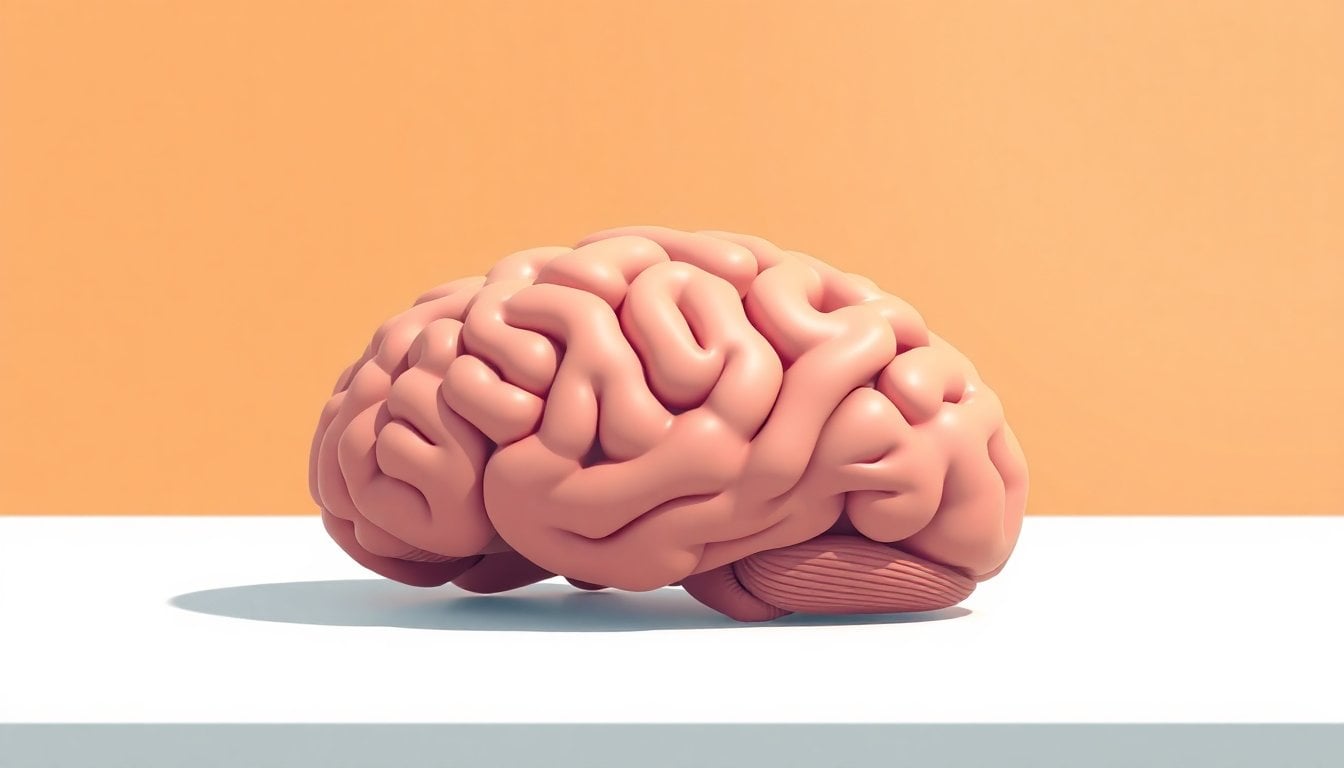 human brain anatomical model on a white surface with soft clinical lighting, close-up, no people visible