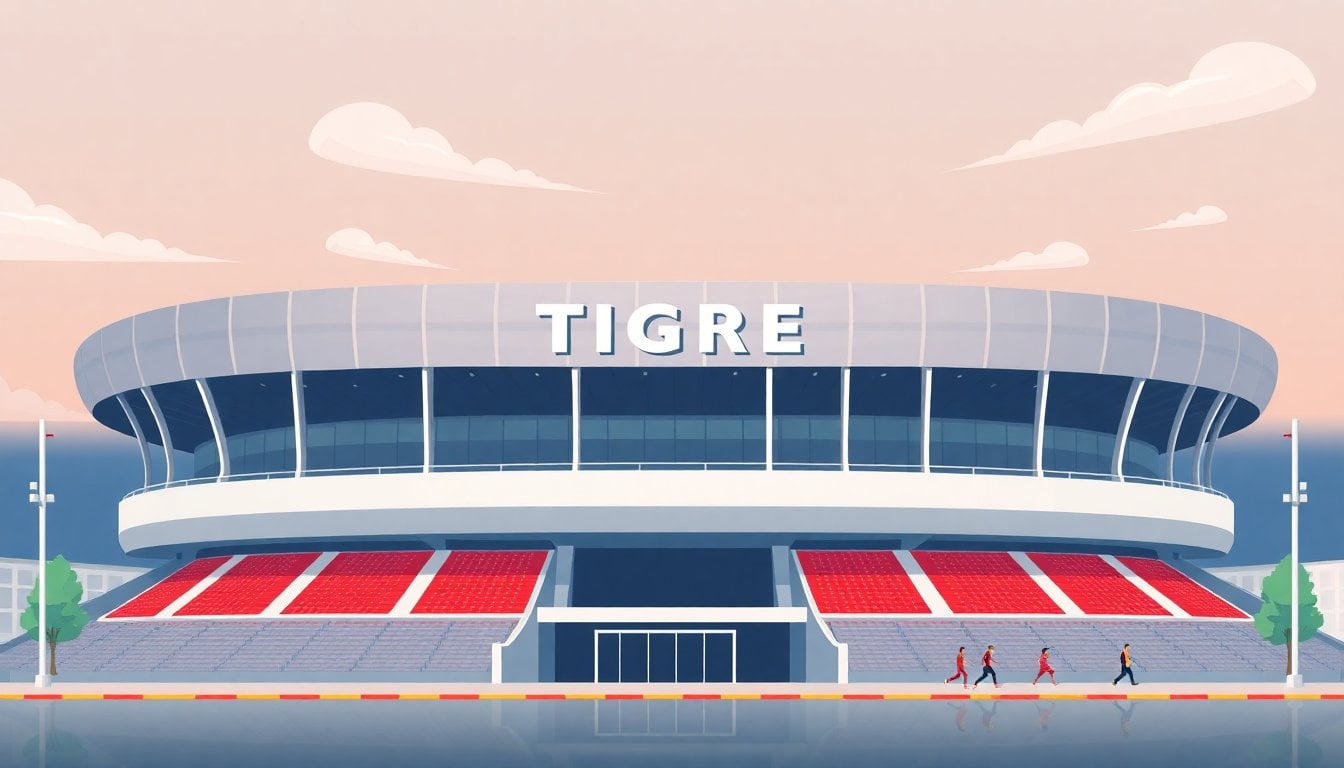 Tigre football club stadium exterior facade Victoria Buenos Aires Argentina, daytime