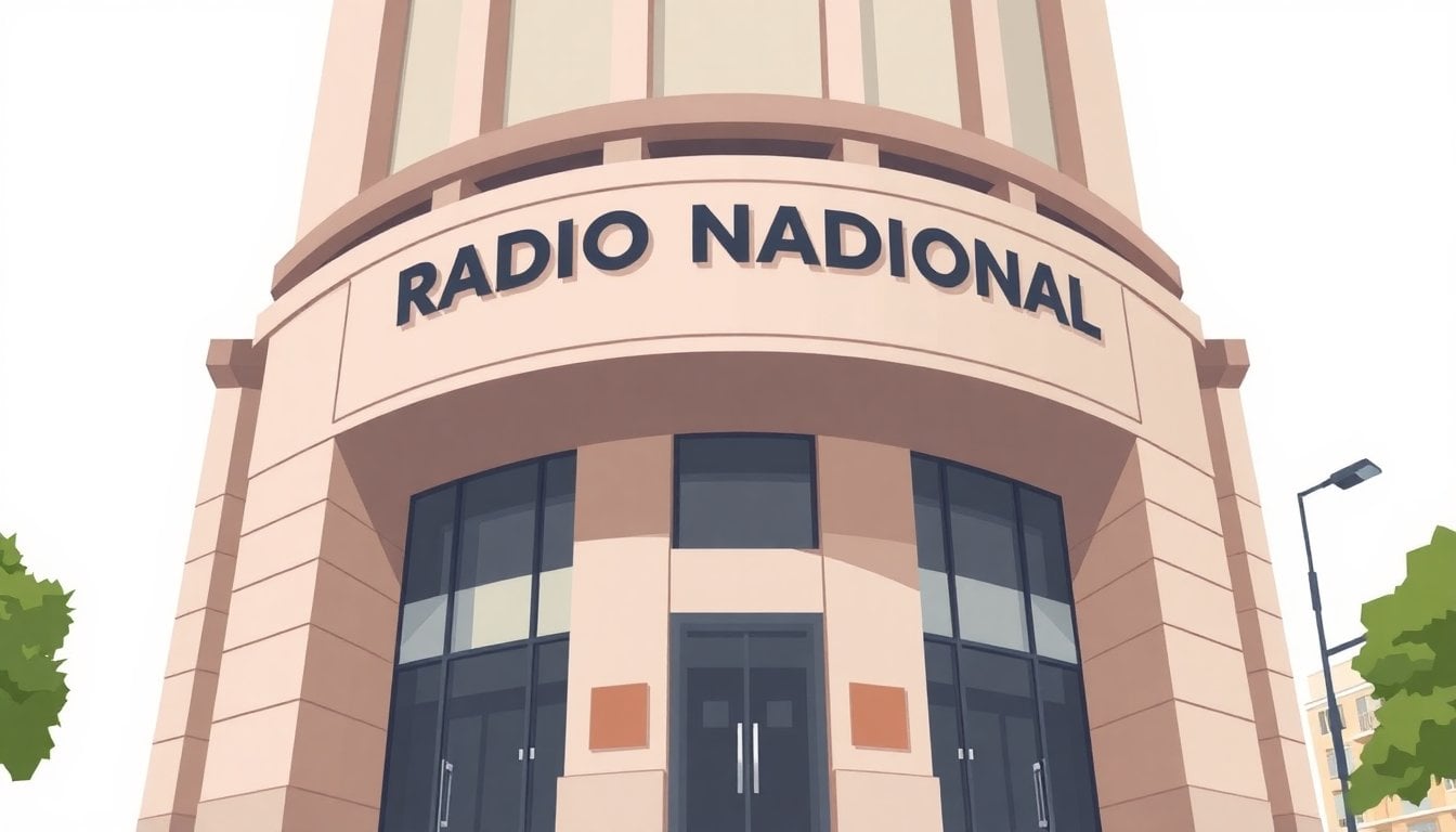 Argentine national radio building facade in Buenos Aires, Radio Nacional signage visible, daylight