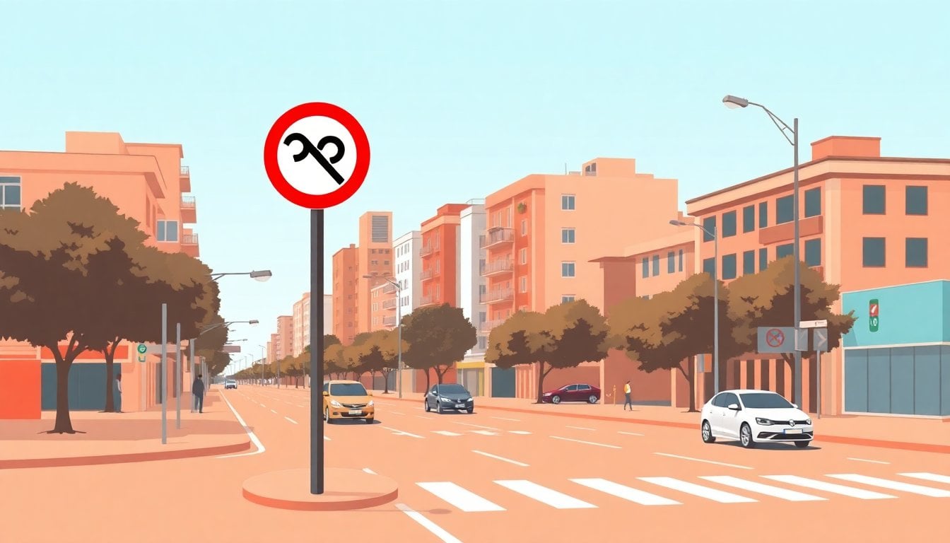 road traffic sign with red circle and wheel symbol on urban Argentine avenue, no people, street level view
