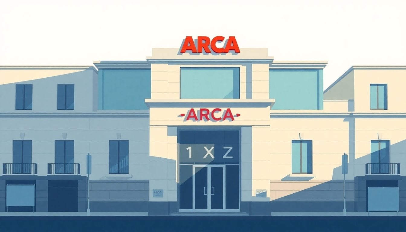 Argentine tax office ARCA building facade Buenos Aires, government agency signage, daylight, urban setting
