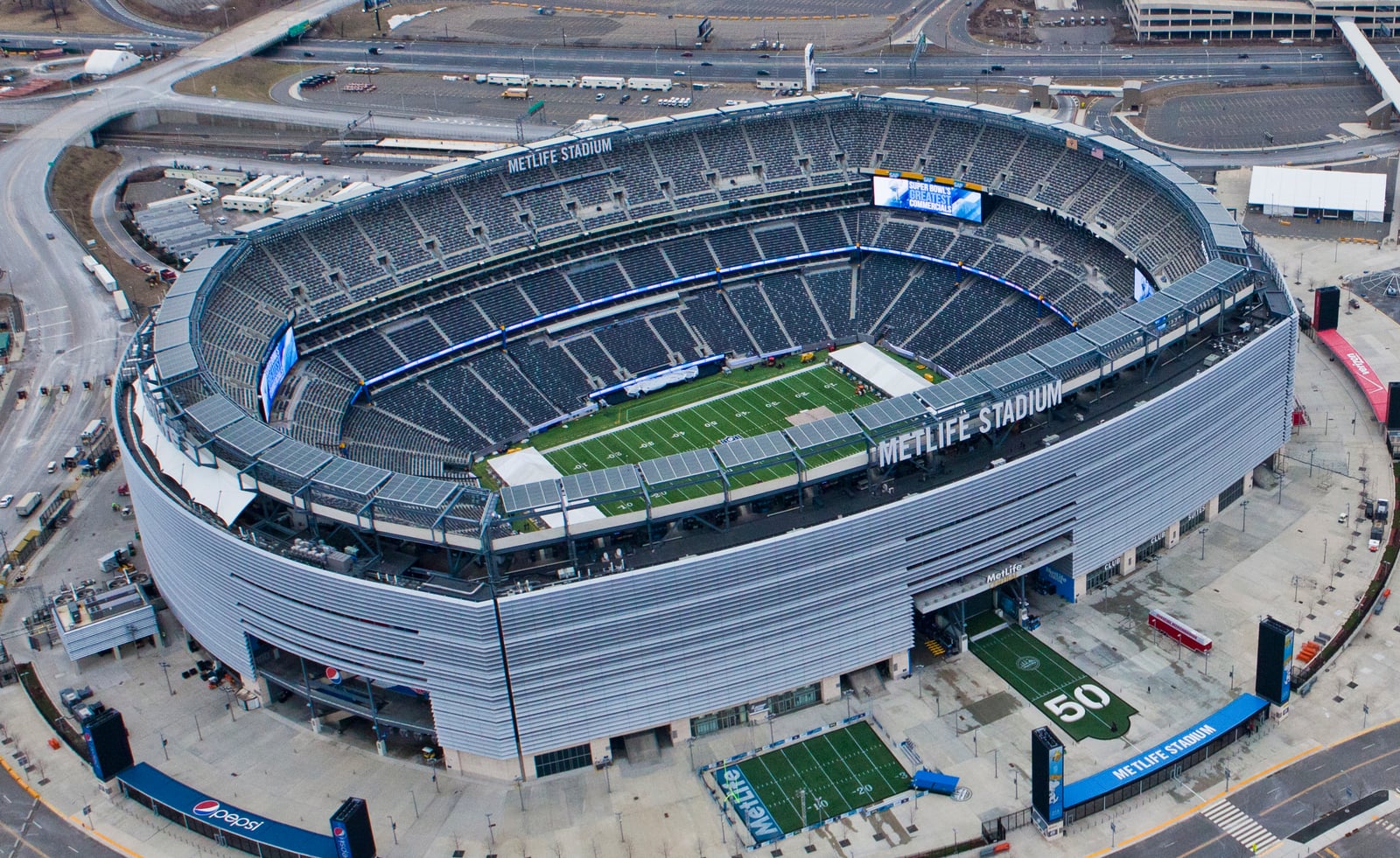 Aerial view of Metlife Stadium in East Rutherford, New Jersey, on 20 January 2014