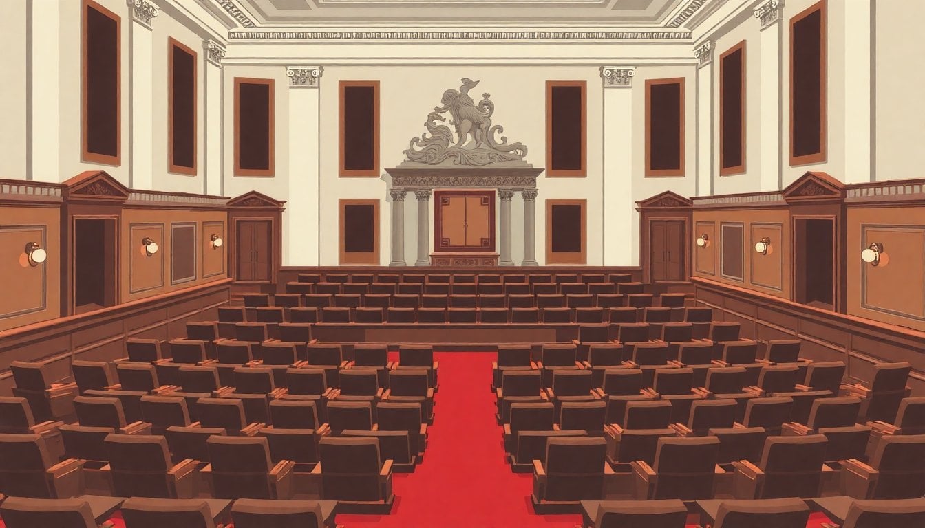 Argentine Senate chamber interior with empty seats, ornate architecture, Buenos Aires