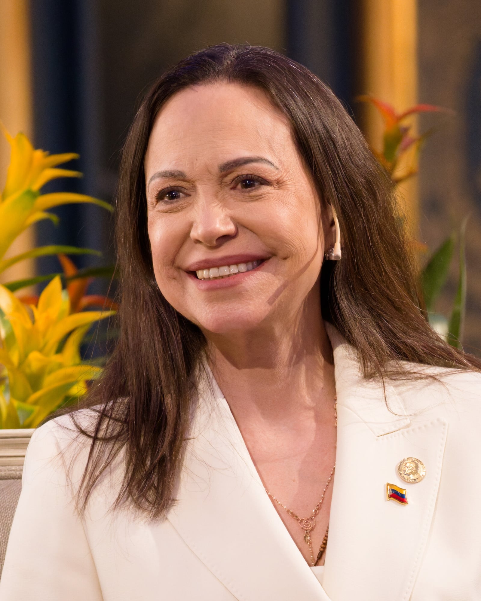 María Corina Machado during a Nobel Peace Prize press conference at Grand Hotel in Oslo.